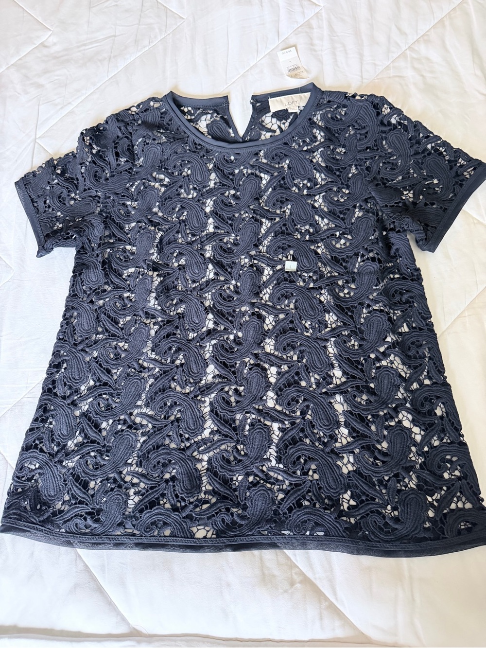 LOFT Navy Crochet Short-Sleeve Top